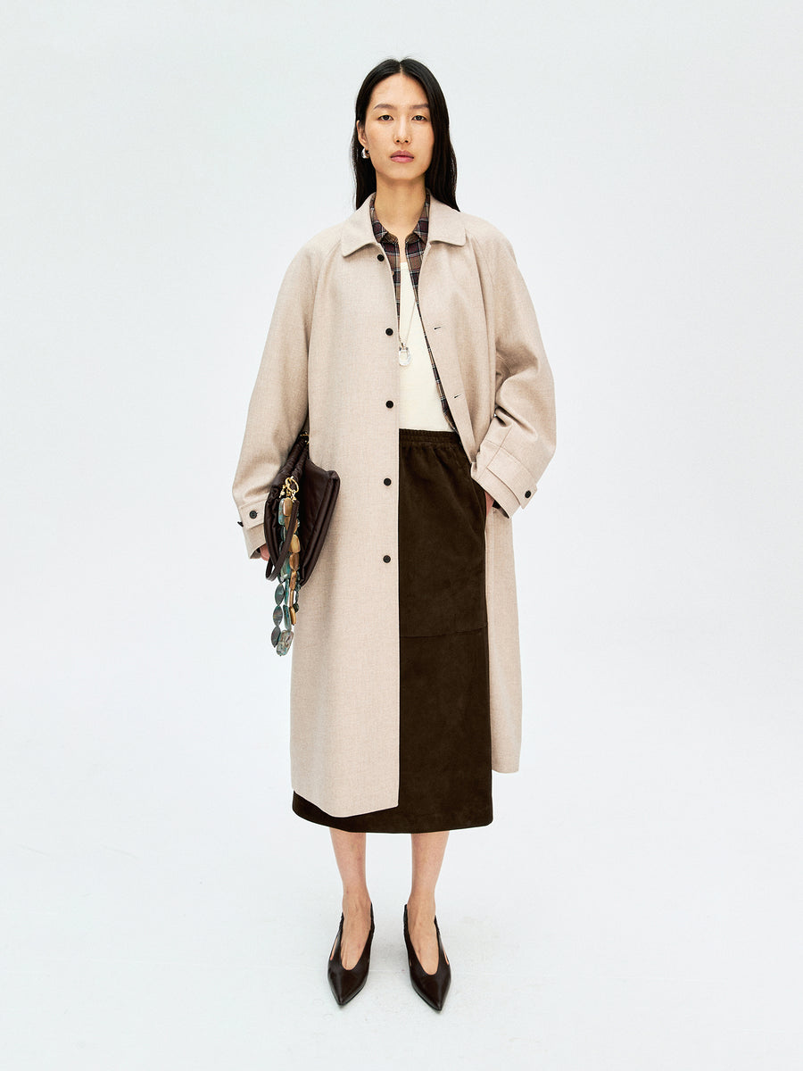 British Long Wool Trench Coat | Minimalist Single-Breasted Windbreaker | MRS Studios