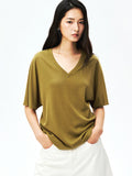 Lyocell Cotton T-Shirt | V-Neck | Relaxed Slimming Fit | Women Top | MRS Studios