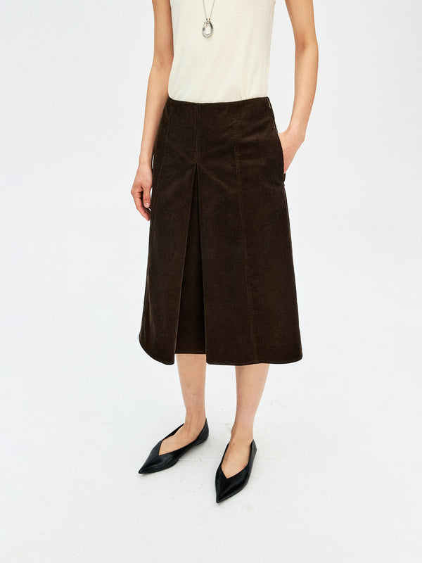 Pima Cotton Corduroy A-Line Midi Skirt | Inverted Pleat Design | Women Skirt | MRS Studios
