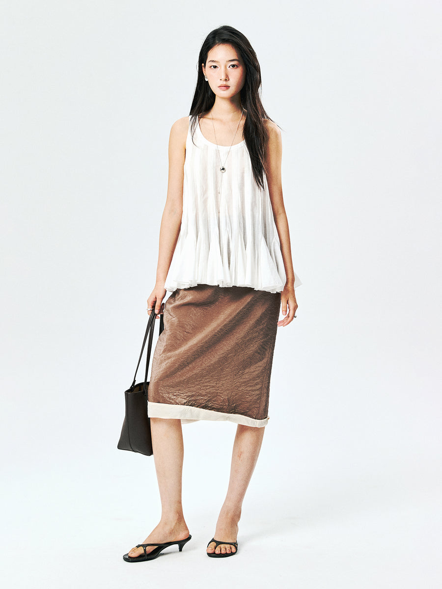 Silk-Modal Sleeveless Top | Fan-Pleated Hem | A-Line Silhouette | Women Top | MRS Studios