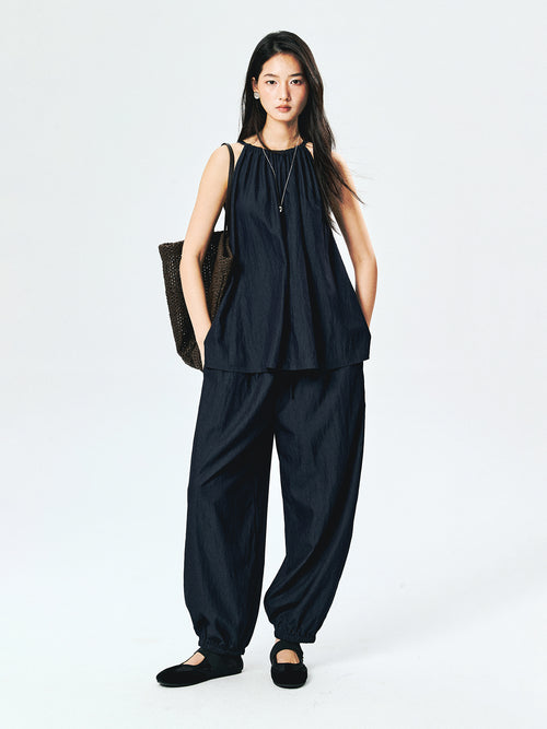 Eco Cellulosic-Blend Halter Tank & Balloon-Pant Set | Tie Neckline | Cuffed Hem | Women Set | MRS Studios