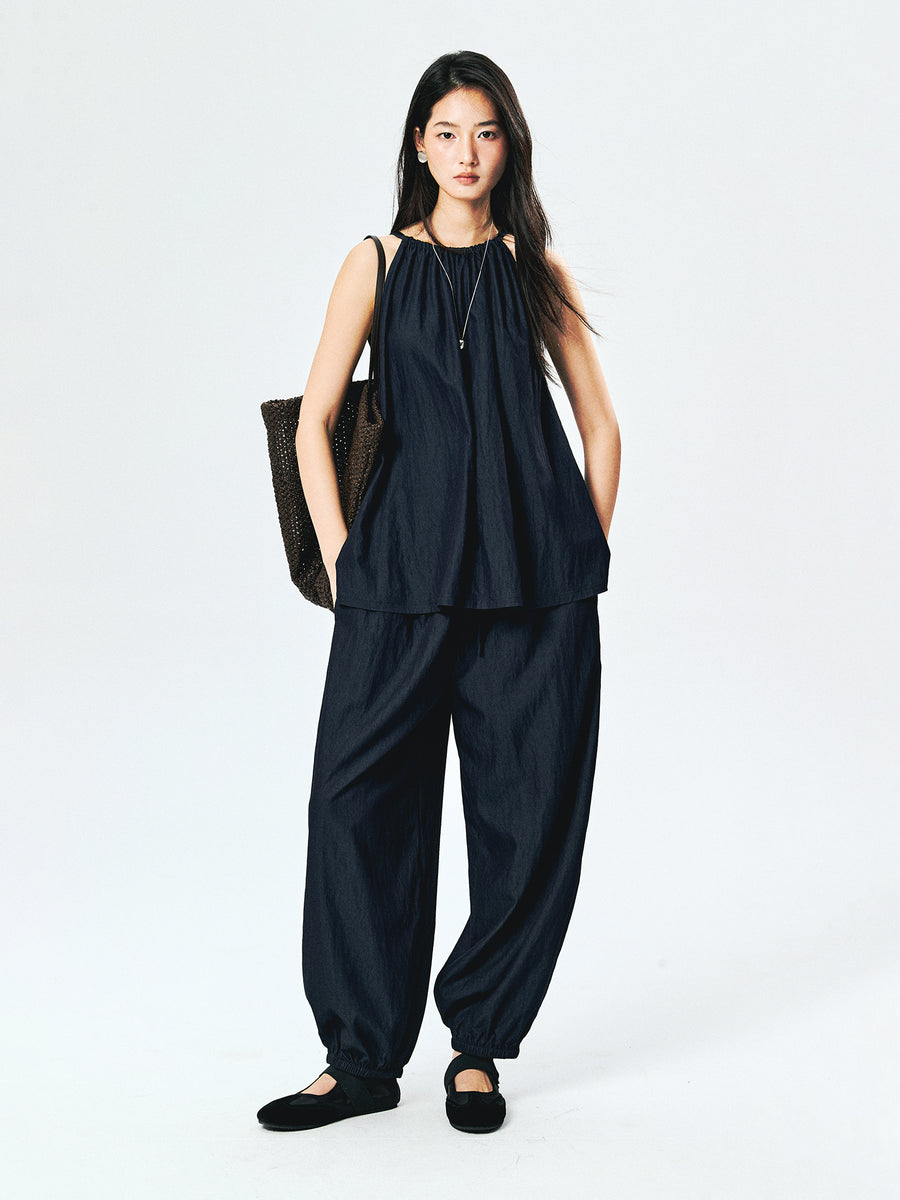 Eco Cellulosic-Blend Halter Tank & Balloon-Pant Set | Tie Neckline | Cuffed Hem | Women Set | MRS Studios