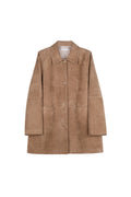 A-Grade Camel Suede Mid-Length Coat | Single-Breasted Trench | Cupro Lining & Horn Buttons | Women Coat | MRS Studios
