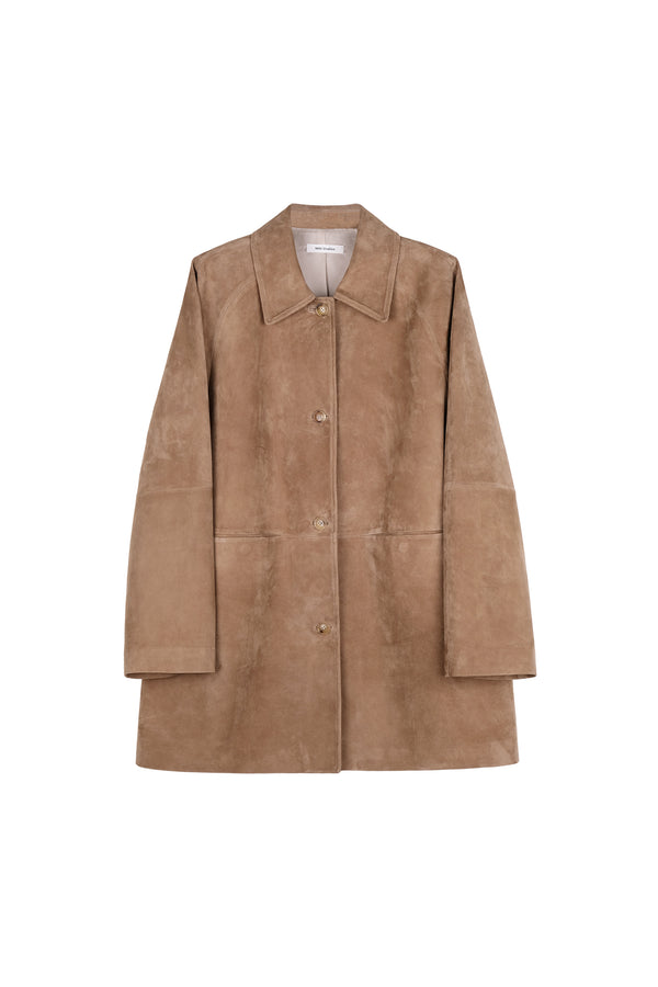 A-Grade Camel Suede Mid-Length Coat | Single-Breasted Trench | Cupro Lining & Horn Buttons | Women Coat | MRS Studios