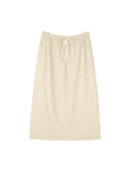 Textured Wool–Cotton Knit Skirt | Silk Trim Elastic Waist | Back Vent | Casual Sweat Skirt | Women Skirt | MRS Studios