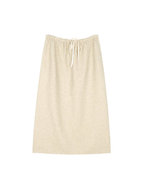 Textured Wool–Cotton Knit Skirt | Silk Trim Elastic Waist | Back Vent | Casual Sweat Skirt | Women Skirt | MRS Studios