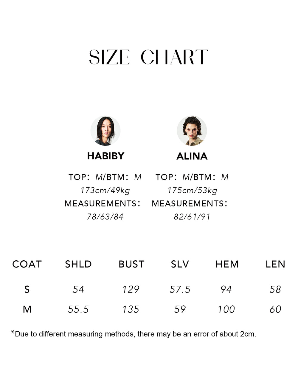 Size chart for Oxford-Texture Harrington Jacket
