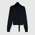 Asymmetric Wool Knit Cardigan | Drape Collar | Slanted Button Design | Sculpted Fit | Women Cardigan | MRS Studios