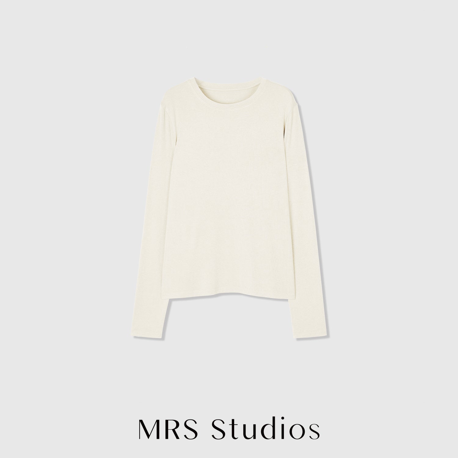 Acetate Wool Rib Knit Long Sleeve Top | Crew Neck Base Layer | Soft Second-Skin T-Shirt | MRS Studios