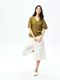 Lyocell Cotton T-Shirt | V-Neck | Relaxed Slimming Fit | Women Top | MRS Studios