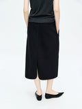 Textured Wool–Cotton Knit Skirt | Silk Trim Elastic Waist | Back Vent | Casual Sweat Skirt | Women Skirt | MRS Studios