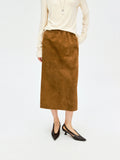 Reversed Suede Lambskin Midi Skirt | Elastic Waist with Back Slit | Imported Lamb Suede | Women Skirt | MRS Studios