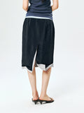 Viscose-Nylon Crepe Skirt | Lustrous Drape | Contrast-Trim Hem with Rear Slit | Women Skirt | MRS Studios