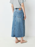 Washed Cotton Denim Skirt | High-Waist Front Slit | Straight Vintage Silhouette | Women Skirt | MRS Studios