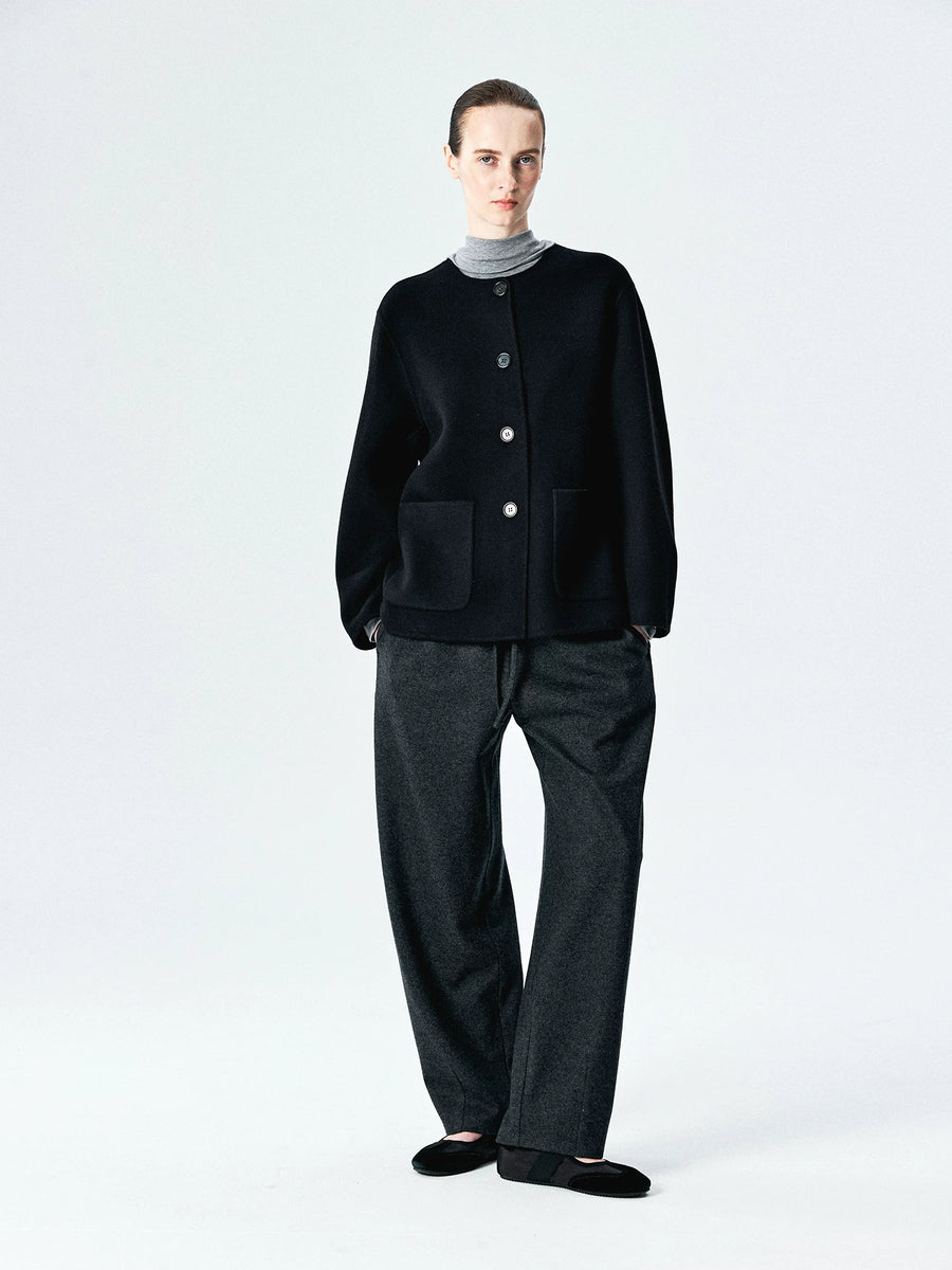 Double-Faced Wool Cashmere Collarless Jacket