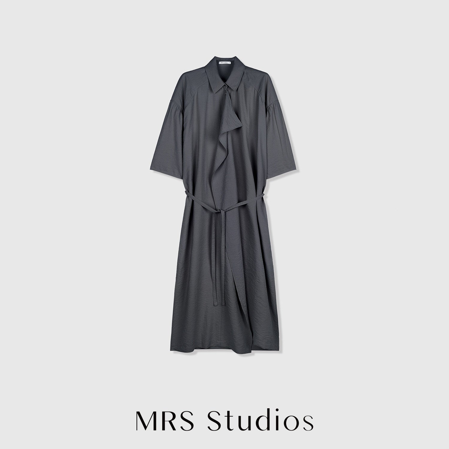 Dry Silk Mulberry Silk Shirt Dress | Asymmetric Front Placket | Side Slit and Belt | Women Dress | MRS Studios