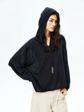 Linen Cotton Hooded Sun-Protection Overshirt | Drop-Shoulder Relaxed Fit | V-Neck Ribbed Cuff | Women Top | MRS Studios