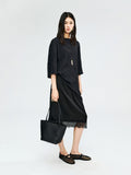 Wash-Crinkle Jersey T-Shirt Dress | Origami Crumpled Texture | Drop Shoulder Mid Sleeve | Women Dress | MRS Studios