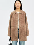 A-Grade Camel Suede Mid-Length Coat | Single-Breasted Trench | Cupro Lining & Horn Buttons | Women Coat | MRS Studios