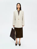 Italian Marzotto Wool Blazer | Collarless One-Button Design | Removable Scarf Detail | Women Blazer | MRS Studios