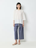 Cotton Hemp Yarn-Dyed Stripe Pants | Salt-Shrunk Crinkle Texture | Drawstring Elastic Waist | Women Pants | MRS Studios