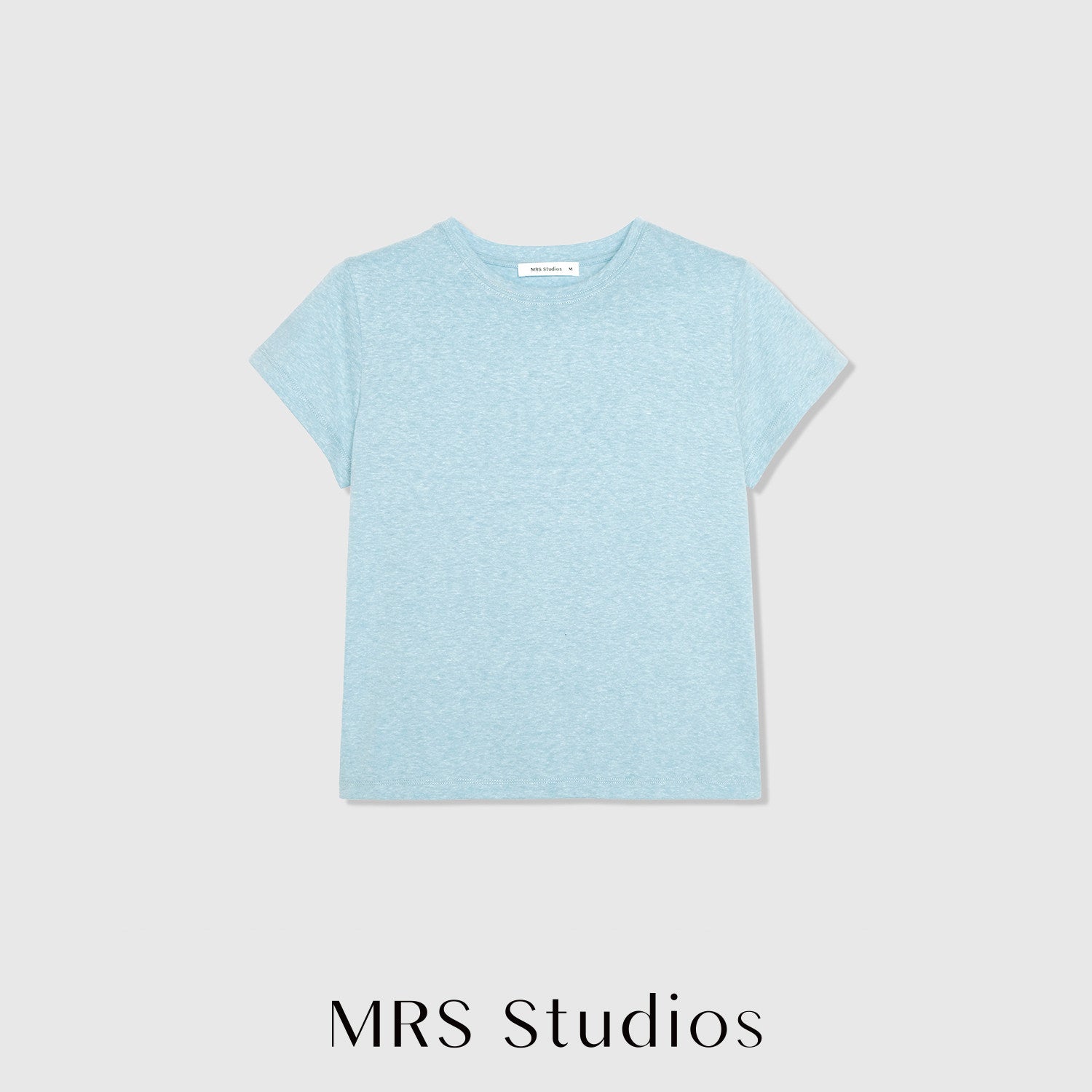 Cotton Linen Melange T-Shirt | Yarn-Dyed Granular Texture | Set-In Sleeve Slim Cut | Women Top | MRS Studios