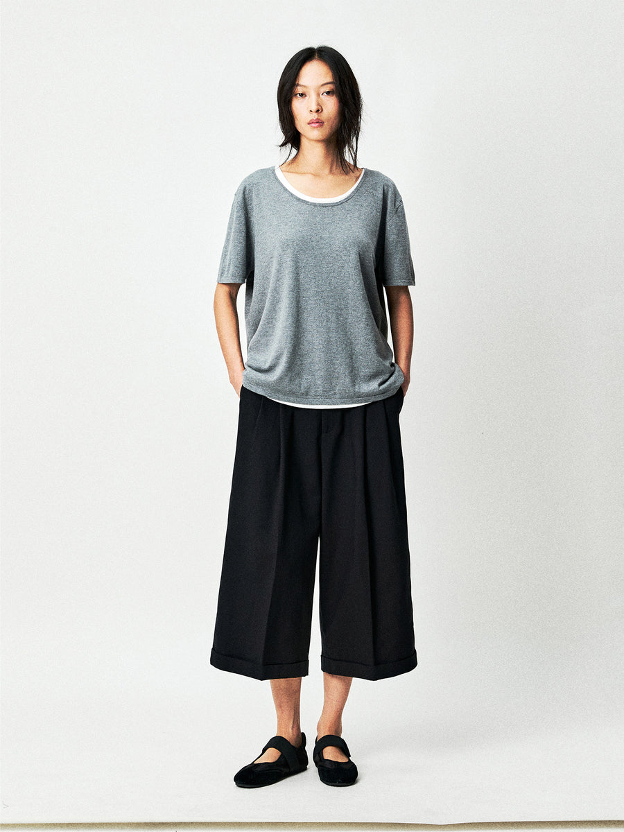 Silk Cotton Knit Short Sleeve Top, view 3