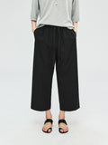 American Pima Salt-Shrunk Wide-Leg Pants | Drawstring Elastic Waist | Cropped Wide-Leg Cut | Women Trousers | MRS Studios