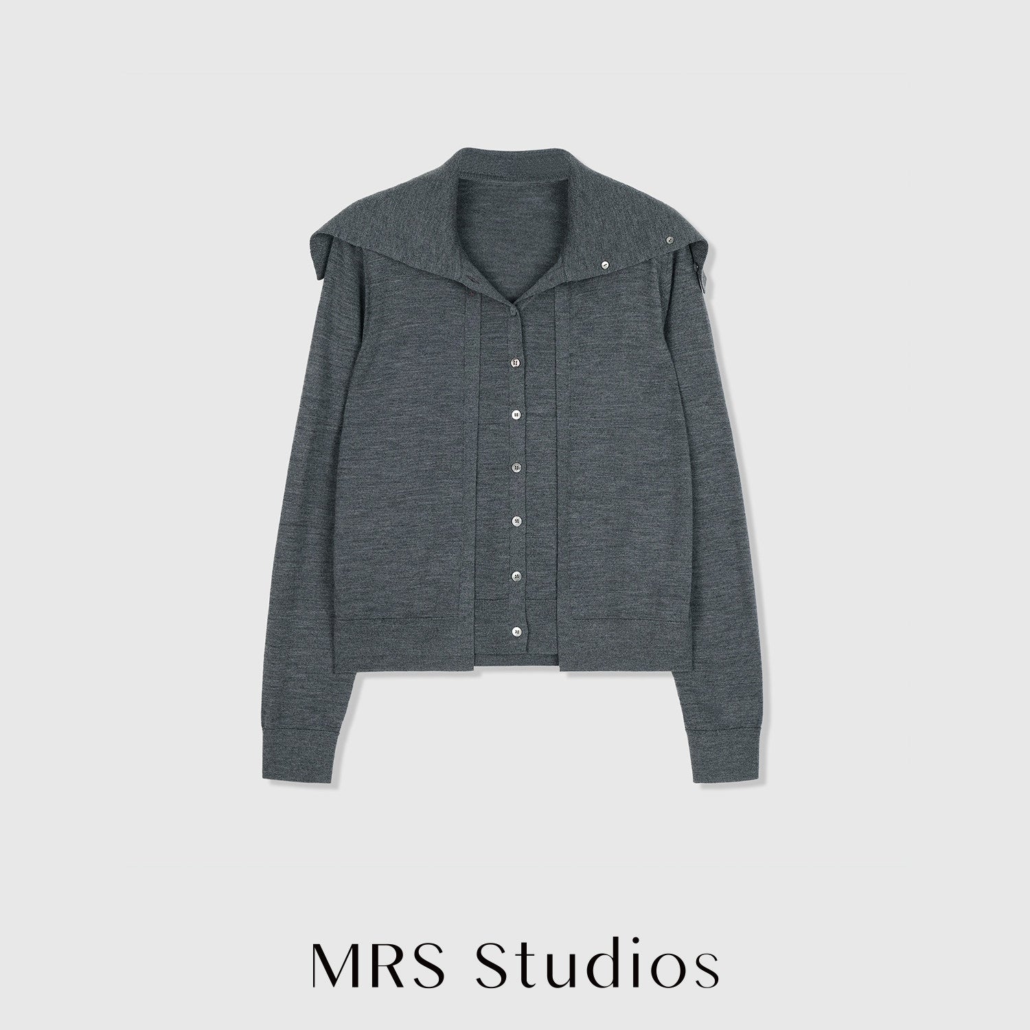 Easy-Care Merino Wool Cardigan | Large Shawl Collar | Faux Two-Piece Design | Women Knitwear | MRS Studios