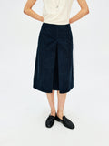 Pima Cotton Corduroy A-Line Midi Skirt | Inverted Pleat Design | Women Skirt | MRS Studios