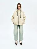 Crinkled Wool–Cotton Zip Hoodie | Relaxed Drop-Shoulder Fit | Women Hoodie | MRS Studios