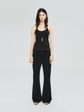 Japanese Triacetate Flared Trousers | Floor-Skimming Light Bell Cut | Vertical Jacquard Stretch Waist | Women Trousers | MRS Studios