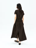 Japanese Acetate Midi Dress | Shirred Elastic Waist | Boat Neckline | Women Dress | MRS Studios