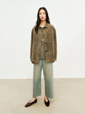 Saudi Suede Sheepskin Jacket | Lapel Collar Single-Breasted | Premium Reversed Leather | Women Jacket | MRS Studios