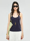 Lyocell Cotton Ribbed Halter Tank | Narrow Racer Strap | 1x1 Rib Knit Texture | Women Top | MRS Studios