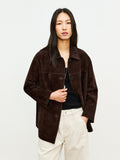 Saudi Suede Sheepskin Jacket | Lapel Collar Single-Breasted | Premium Reversed Leather | Women Jacket | MRS Studios