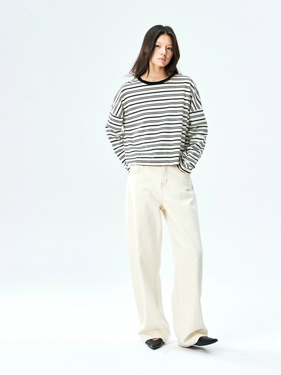Japanese Cotton Striped Long Sleeve Tee, view 5