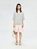 Acetate Cotton V-Neck Knit Top | Relaxed Drop-Shoulder Cut | Ribbed Placket and Cuff | Women Knitwear | MRS Studios