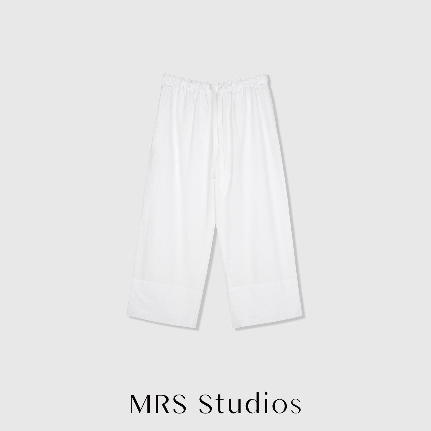 American Pima Salt-Shrunk Wide-Leg Pants | Drawstring Elastic Waist | Cropped Wide-Leg Cut | Women Trousers | MRS Studios