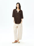 Acetate Linen Knit Top | Henley V-Neck | Pocket Detail | Women Knitwear | MRS Studios