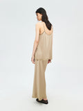 Japanese Triacetate Satin Strap Top and A-Line Skirt Set | Narrow Lace Trim | Side Slit Bias Skirt | Women Set | MRS Studios