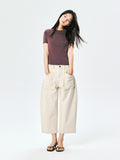 Ribbed Slub Cotton Tee | Slim Fit | Small Round Neck | Women Top | MRS Studios