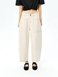 Linen Cotton Denim Cropped Jeans | Twin Patch Pockets | Tapered Cocoon Fit | Women Jeans | MRS Studios