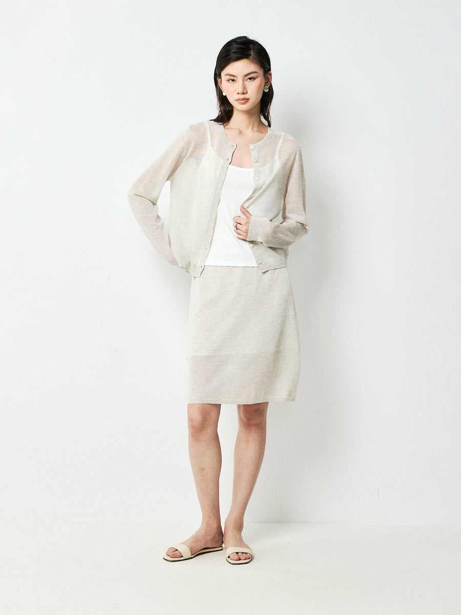 Viscose Nylon Knit Cardigan and Skirt Set | Sheer Airy Hand | H-Line Silhouette | Women Set | MRS Studios