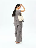 Japanese Cotton Gingham Set | Back-Slit A-Line Top | Wide-Leg Trousers | Women Top and Pants Set | MRS Studios