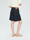 Vintage-Wash Bermuda Denim Shorts | Five-Pocket Workwear Cut | Knee-Length Bermuda Silhouette | Women Jeans | MRS Studios