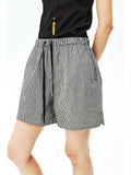 Japanese Cotton Linen Plaid Shorts | Drawstring Elastic Waist | A-Line Wide Leg | Women Bottoms | MRS Studios
