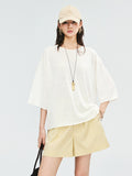 French Linen Yarn Knit Tee | Crew Neck Half Sleeve | Rolled Edge Finish | Women Top | MRS Studios