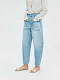 Turkish Bossa Curved-Leg Jeans | Double Patch Pockets | Raw Frayed Hem Workwear | Women Jeans | MRS Studios