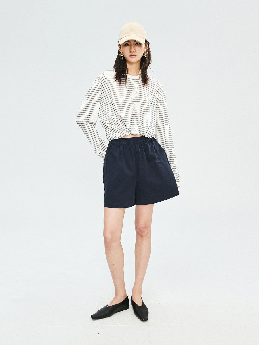 Linen Cotton Fine Stripe Knit Cover-Up | Airy Breathable Weave | Drop Shoulder Relaxed Fit | Women Top | MRS Studios